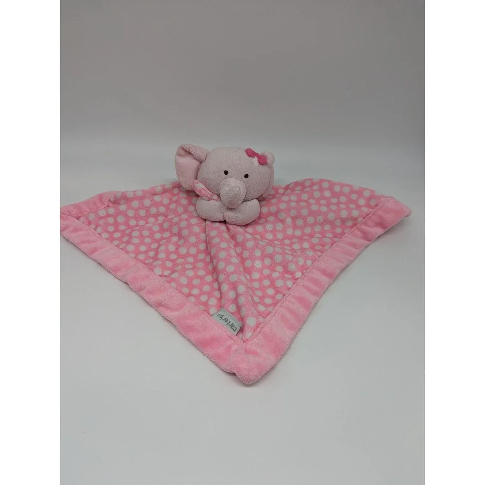 Carters Elephant Bow Pink White‎ Polka Dots Baby Girl Security Blanket Lovey 13